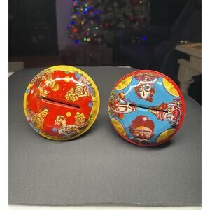 Vintage 1950s Two Tin Lithographed Noisemakers U.S. Metal Toy Mfg Co Both Work